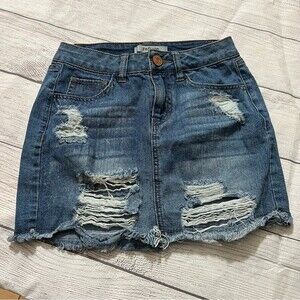 Refuge Distressed Denim Skirt - Size XS